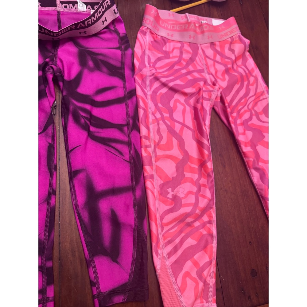 Lot of 3 Under Armour Girls HeatGear Leggings Blue Purple Pink YXS 1362333 - Picture 3 of 4